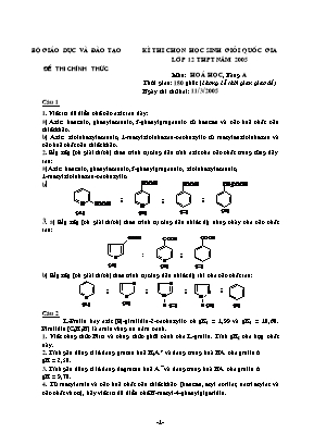 Đề thi học sinh giỏi Quốc gia môn Hóa học (Hữu cơ) Lớp 12 THPT năm 2005 - Bảng A - Bộ giáo dục và đào tạo